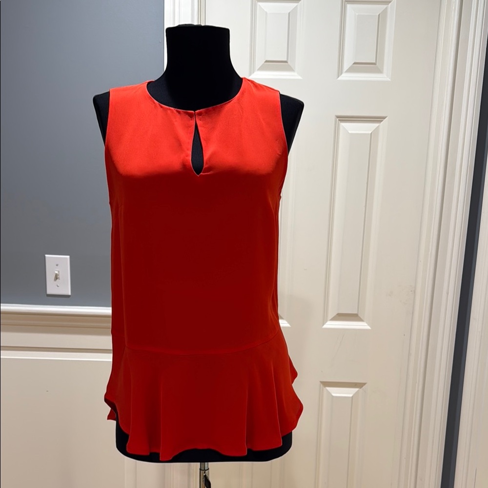 Diane Von Furstenberg Red Peplum Cut Out Tank Top